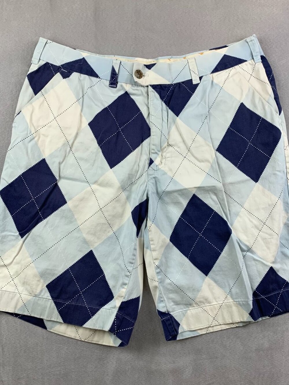 Loudmouth Golf Mens Shorts 36 Blue Argyle Diamond Plaid Chino 11" Preppy Cotton